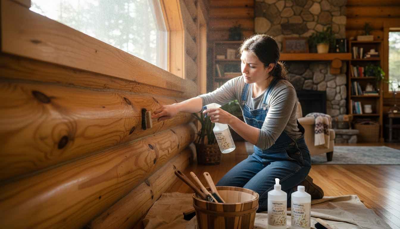 cleaning logs in a log home